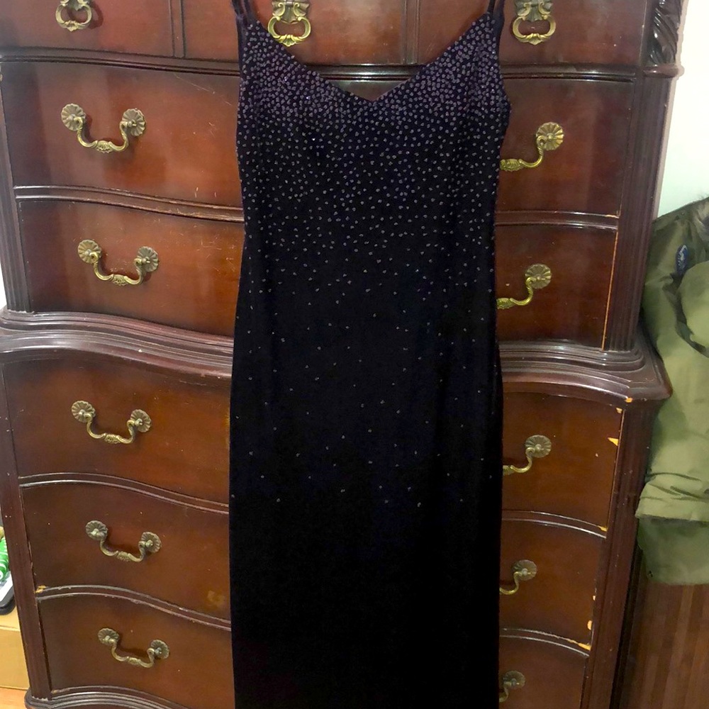 90s deep eggplant, long, velvet dress